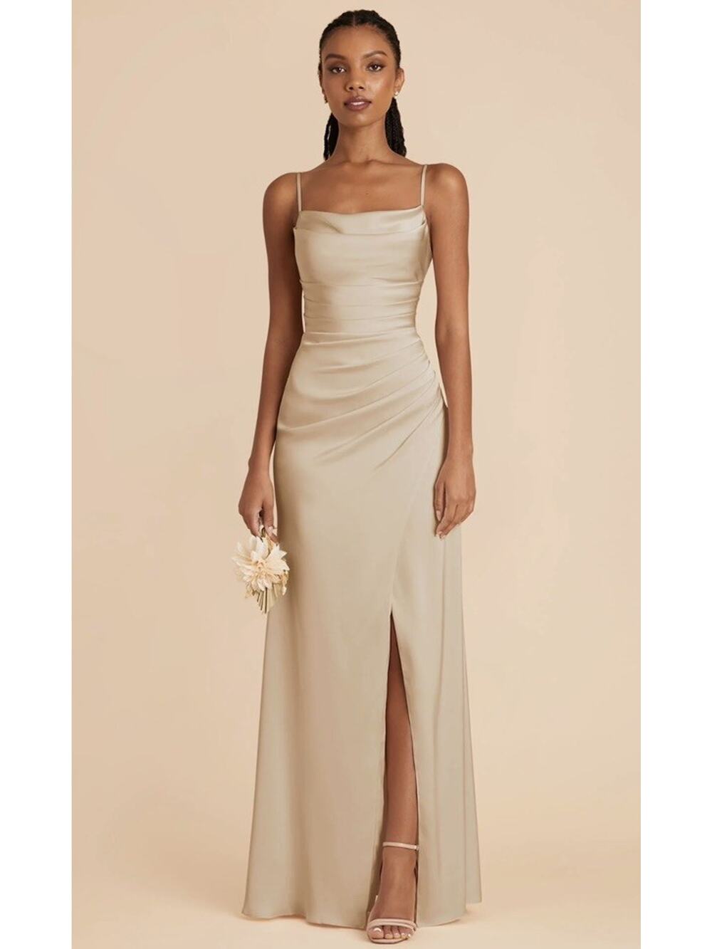 Birdy Grey Satin Champagne Bridesmaid Prom Dress Size M